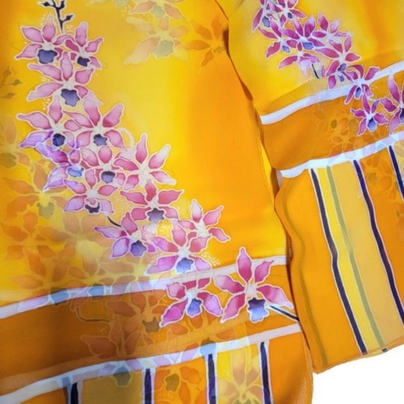 Handmade Handpainted  Pure Silk Chiffon Scarf Floral Rectangular Long Scarf - Picture 3 of 9